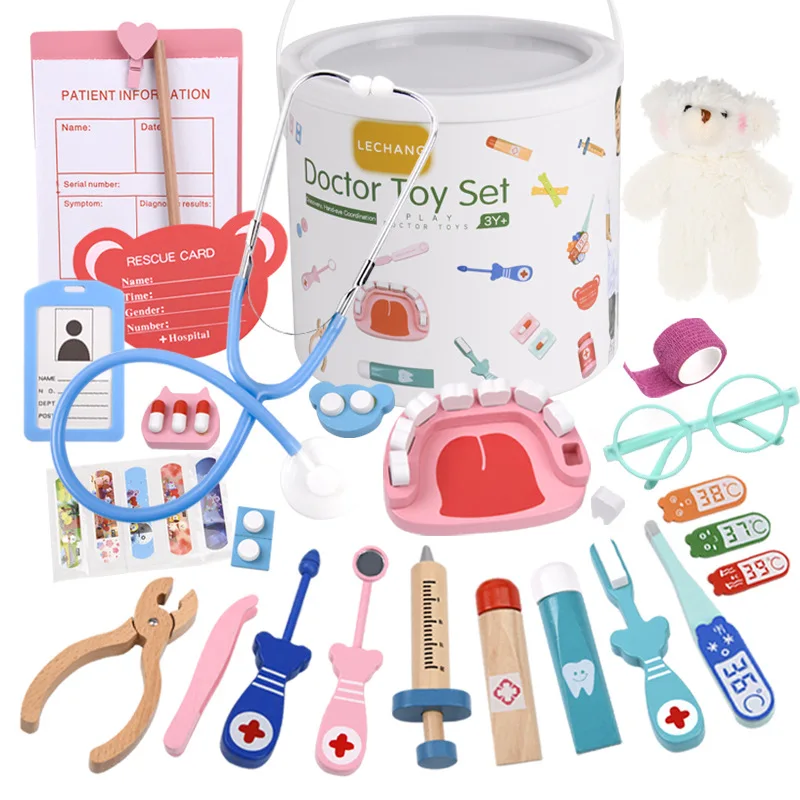 Kids Toys Doctor Set - ไม้ Pretend Play Doctor ชุดของเล่นเพื่อการศึกษาเด็กจําลองยาหน้าอกชุดทันตแพทย์พยาบาลเกมของเล่นทางการแพทย์สําหรับสาว