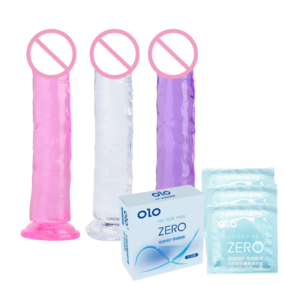 Kids Toys Low Price - ดิลโด้เจลลี่นุ่มหลายขนาดราคาประหยัดพร้อมฐานดูด ของเล่นทางเพศสำหรับผู้หญิงและผู้ชาย แถมฟรีถุงยางอนามัย 3 ชิ้น
