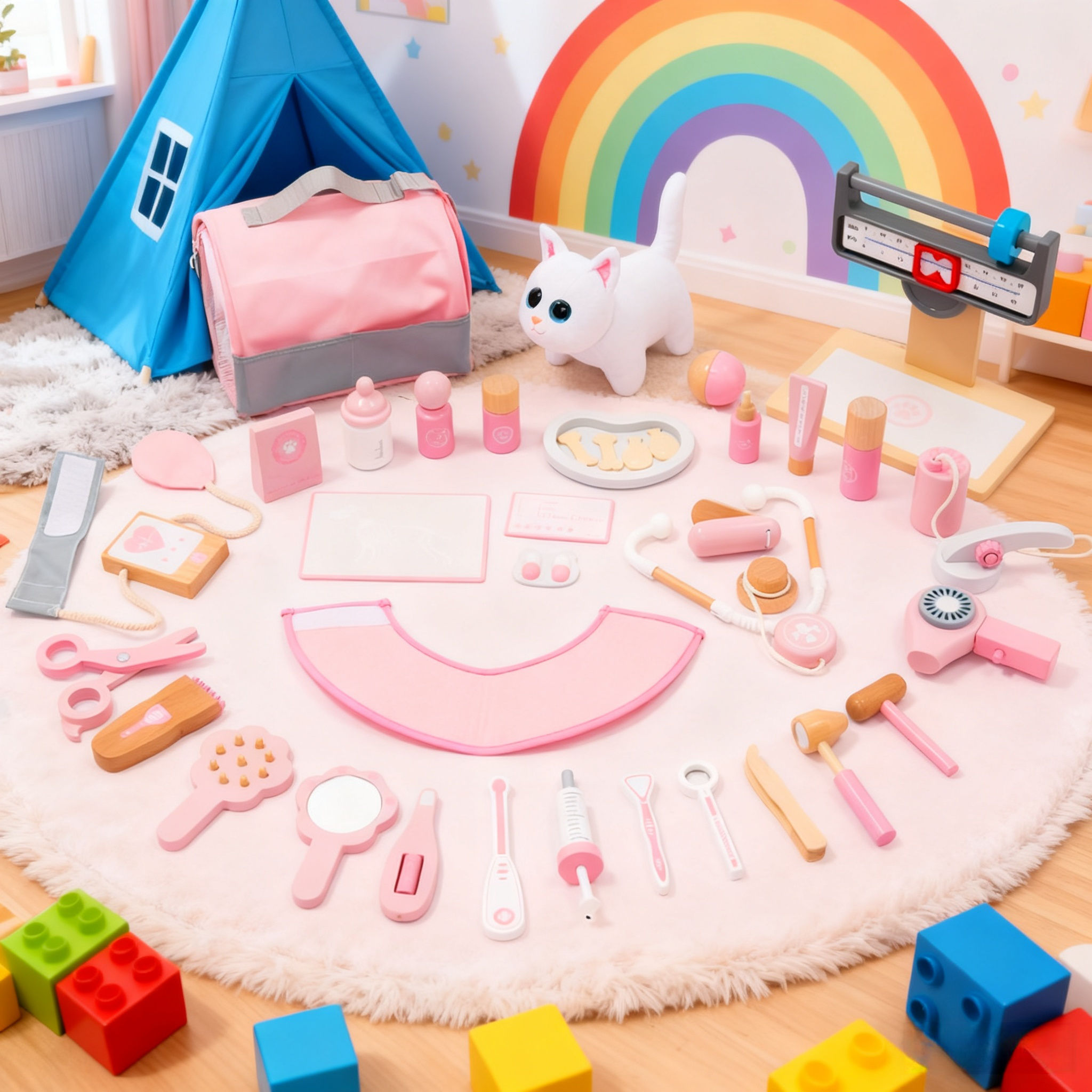 Kids Toys Doctor Set - ชุดของเล่นบทบาทสมมติคุณหมอสัตว์เลี้ยงสำหรับเด็ก: ของเล่นเสริมพัฒนาการ, ชุดเล่นบทบาทสมมติข้ามพรมแดน และงานฝีมือไม้