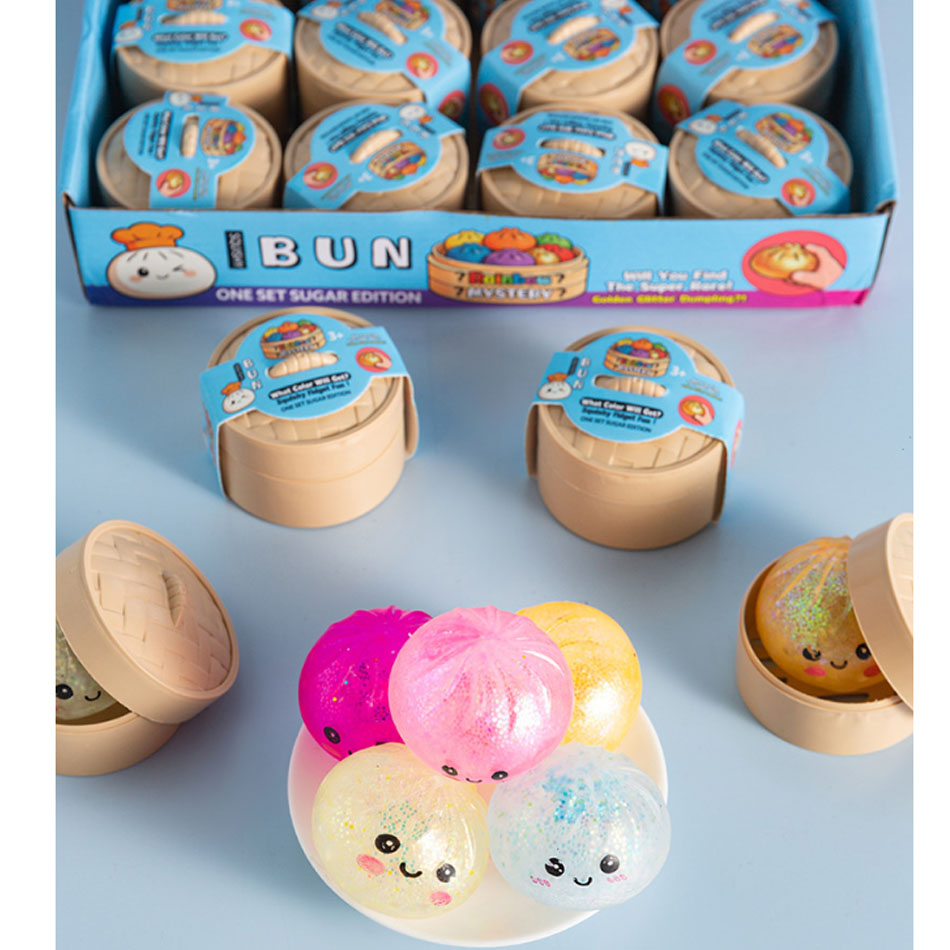 Sensory Fidget Toys - ของเล่นบีบรูปซาลาเปาจำลอง ของเล่นคลายเครียดพร้อมลูกปัดประกายแวววาว นุ่มนิ่ม ช่วยผ่อนคลายประสาทสัมผัส